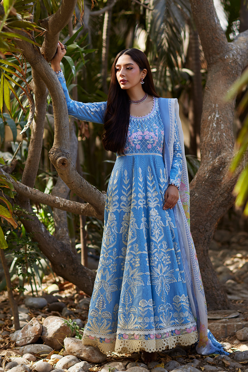 MINA HASAN 03 PC UNSTITCH SUIT / SKY BLUE-BAANO