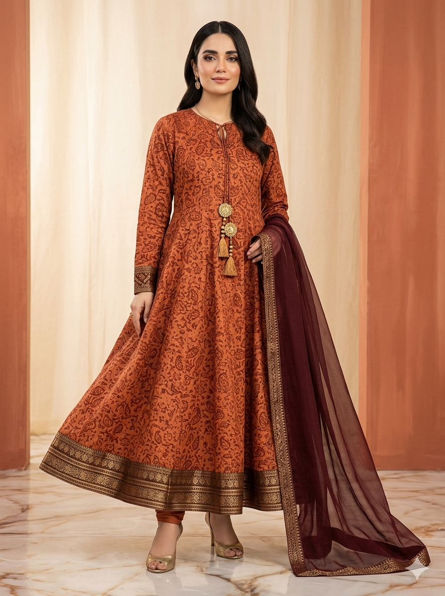 AL KARAM 03PC UNSTITCH EMB/ LL-25-25-1-ORANGE