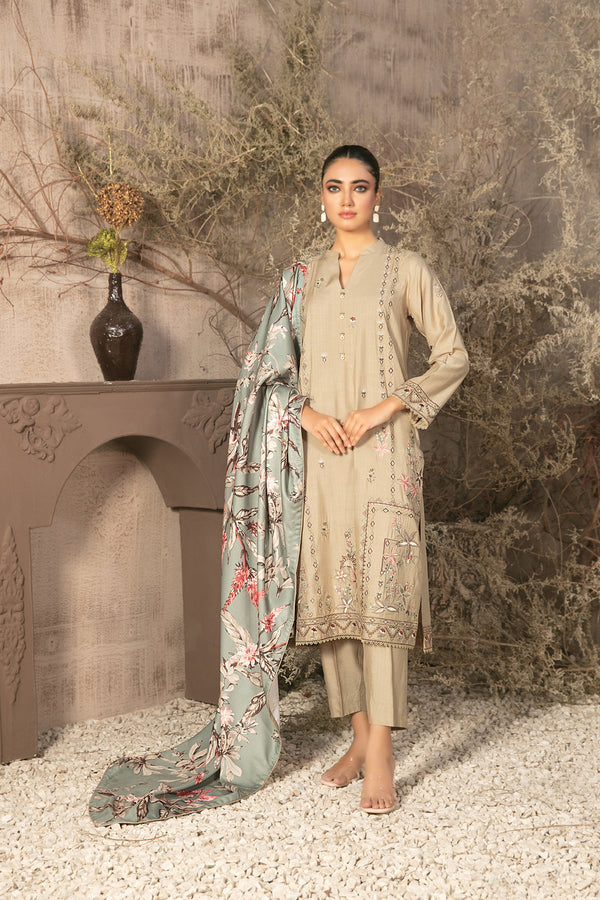 TAWAKAL SARAN 03 PC STITCH SUIT / CREAM D-4065