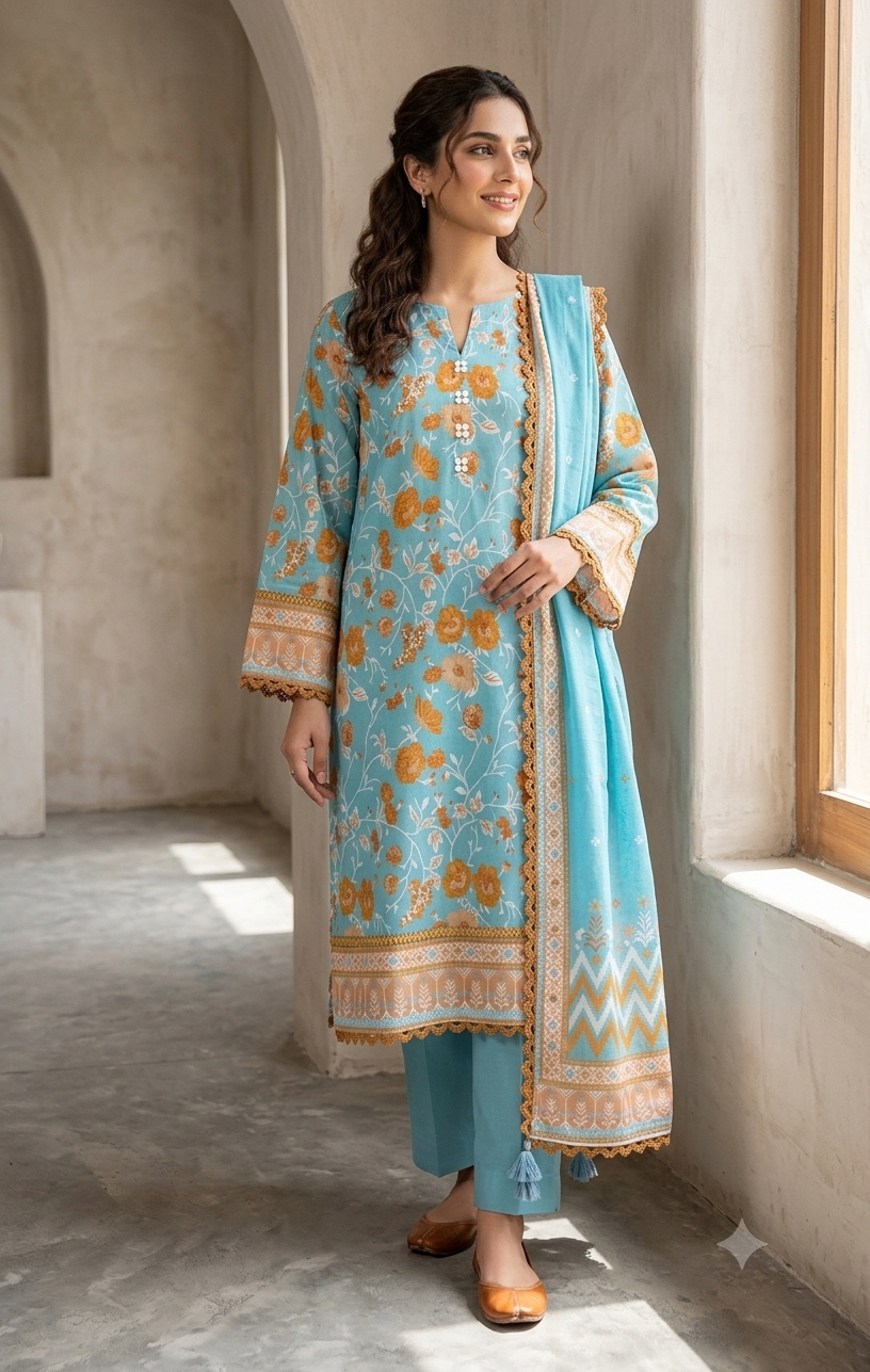 KHAADI 03 PC STITCH FANCY HAND EMBELISHED SUIT
