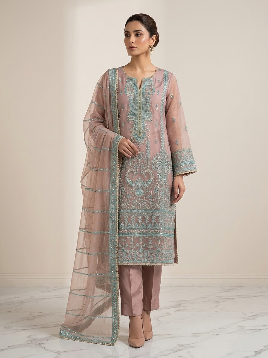 BONANZA SATRANGI 3PC STITCH BRIDAL HEAVY FORMAL EMB