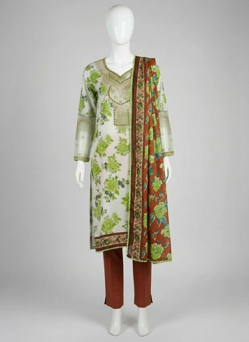 j. 03 pc stitch suit / white -green