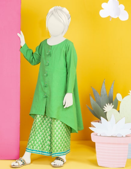 J. 01 PC STITCH KURTI GIRLS / GREEN