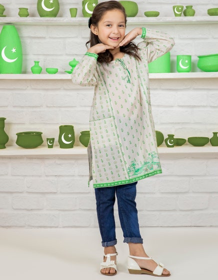 J. 01 PC STTITCH KURTI GIRLS / BEIGE