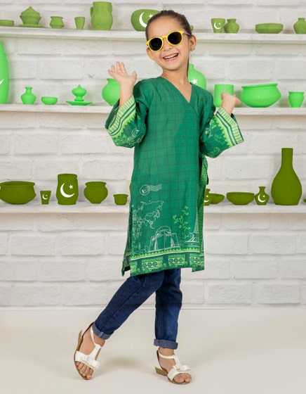 j. 01 pc stitch kurti girls / green