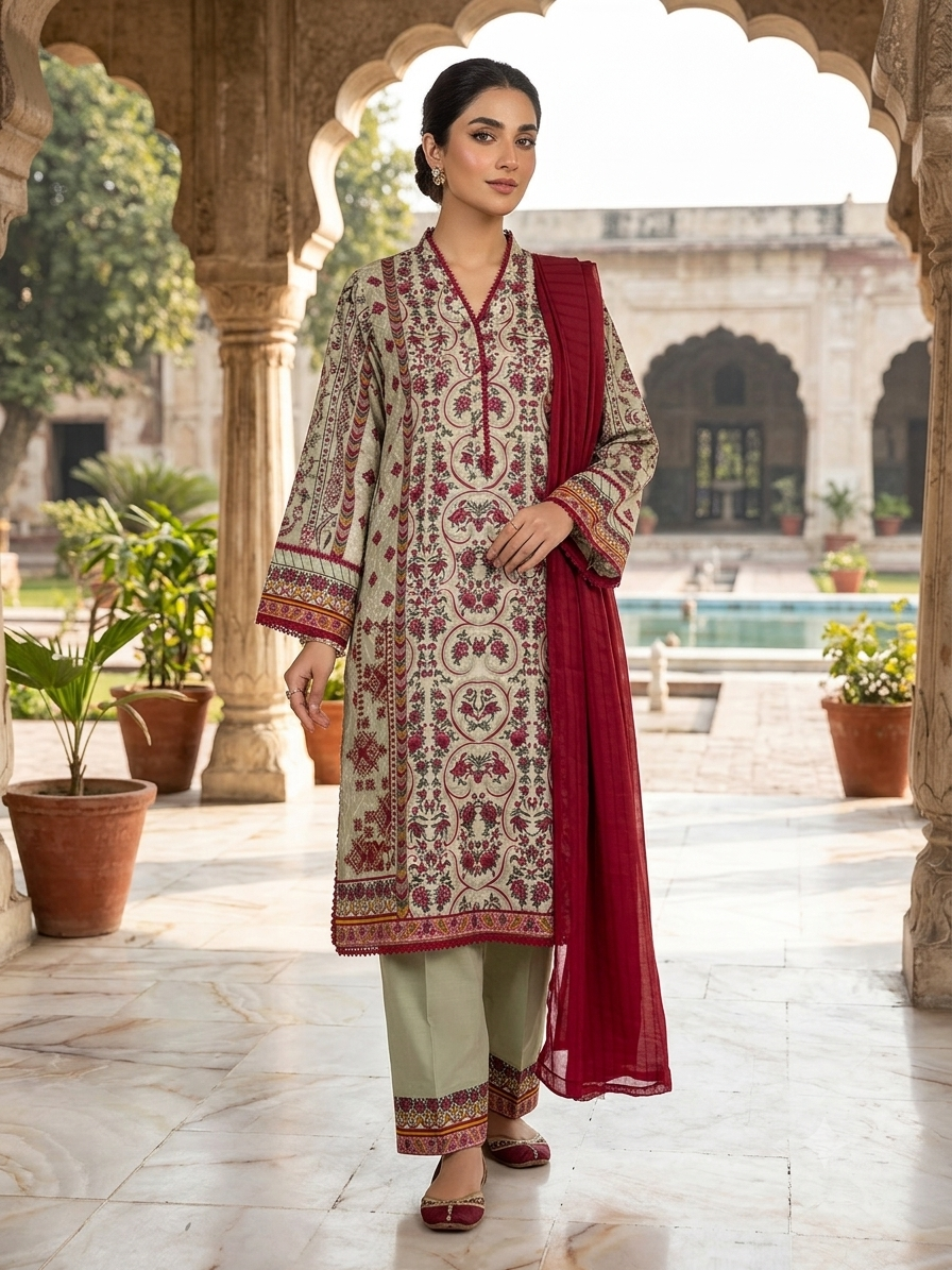 J. 03 PC STITCH SUIT EMBROIDERED
