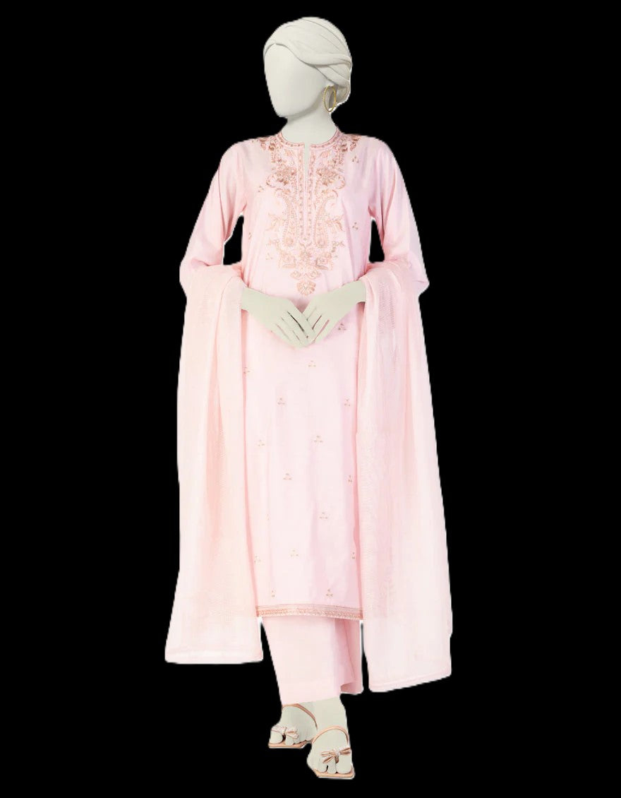 J. 03PC STITCH EMBROIDERED LAWN/ PINK-089S