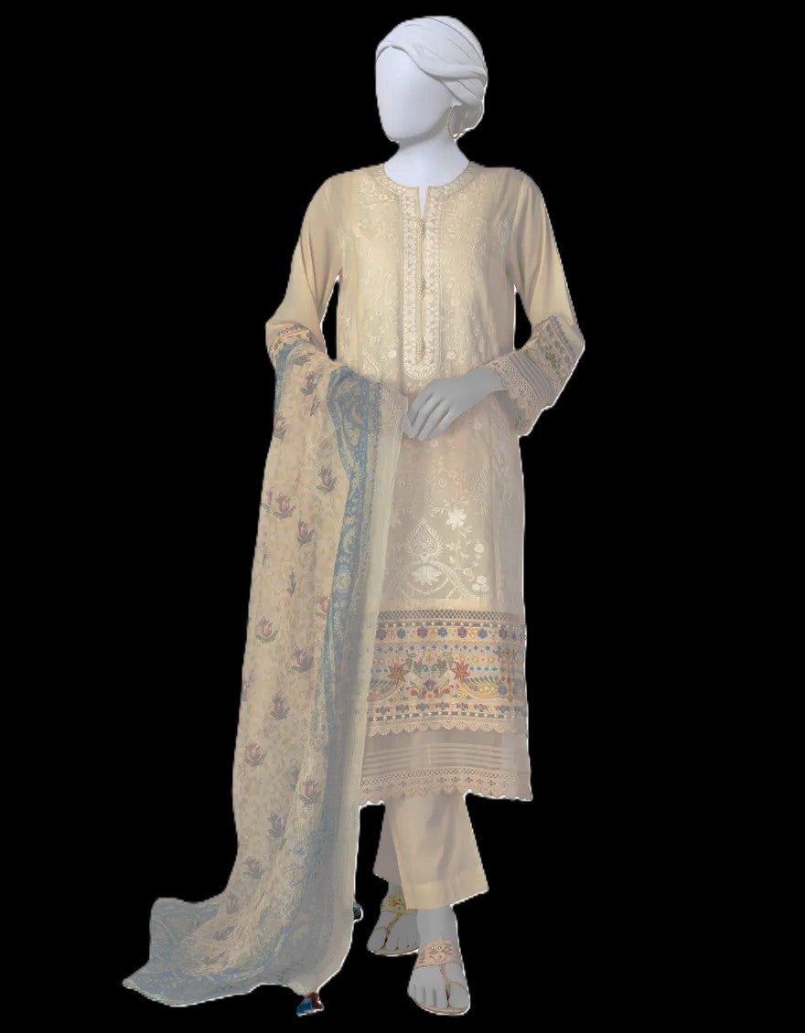 J. OFF WHITE LAWN SCHIFFLI 3PC STITCHED (JLAWN-S-25-918)