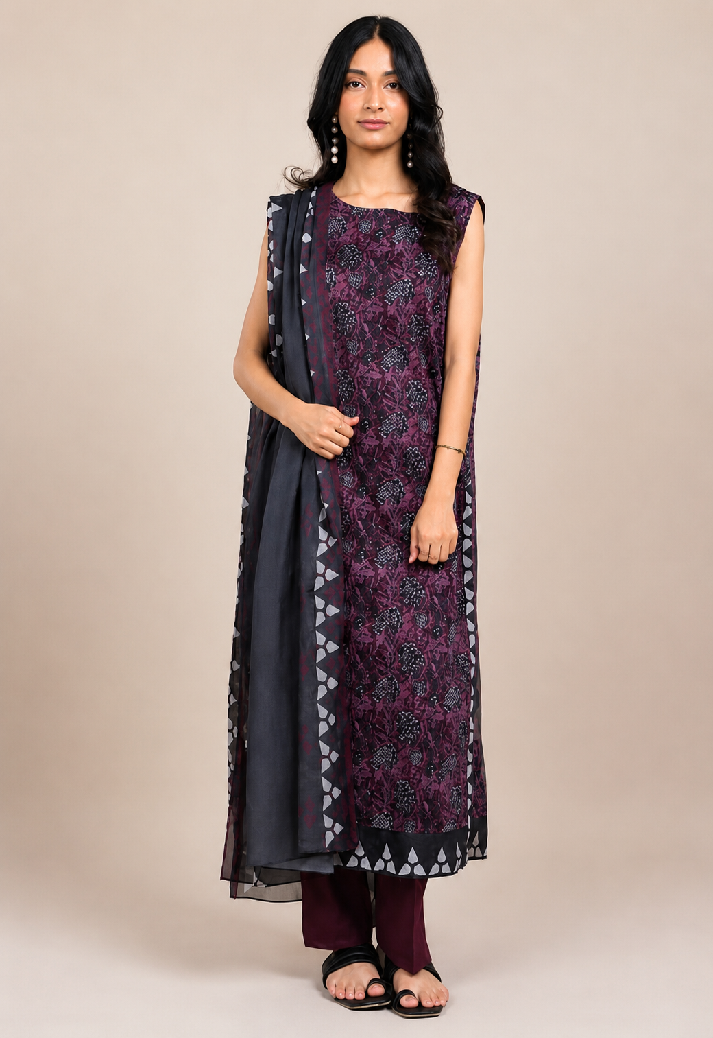 AL KARAM 03 PC UNSTITCH SUIT / MAROON -44