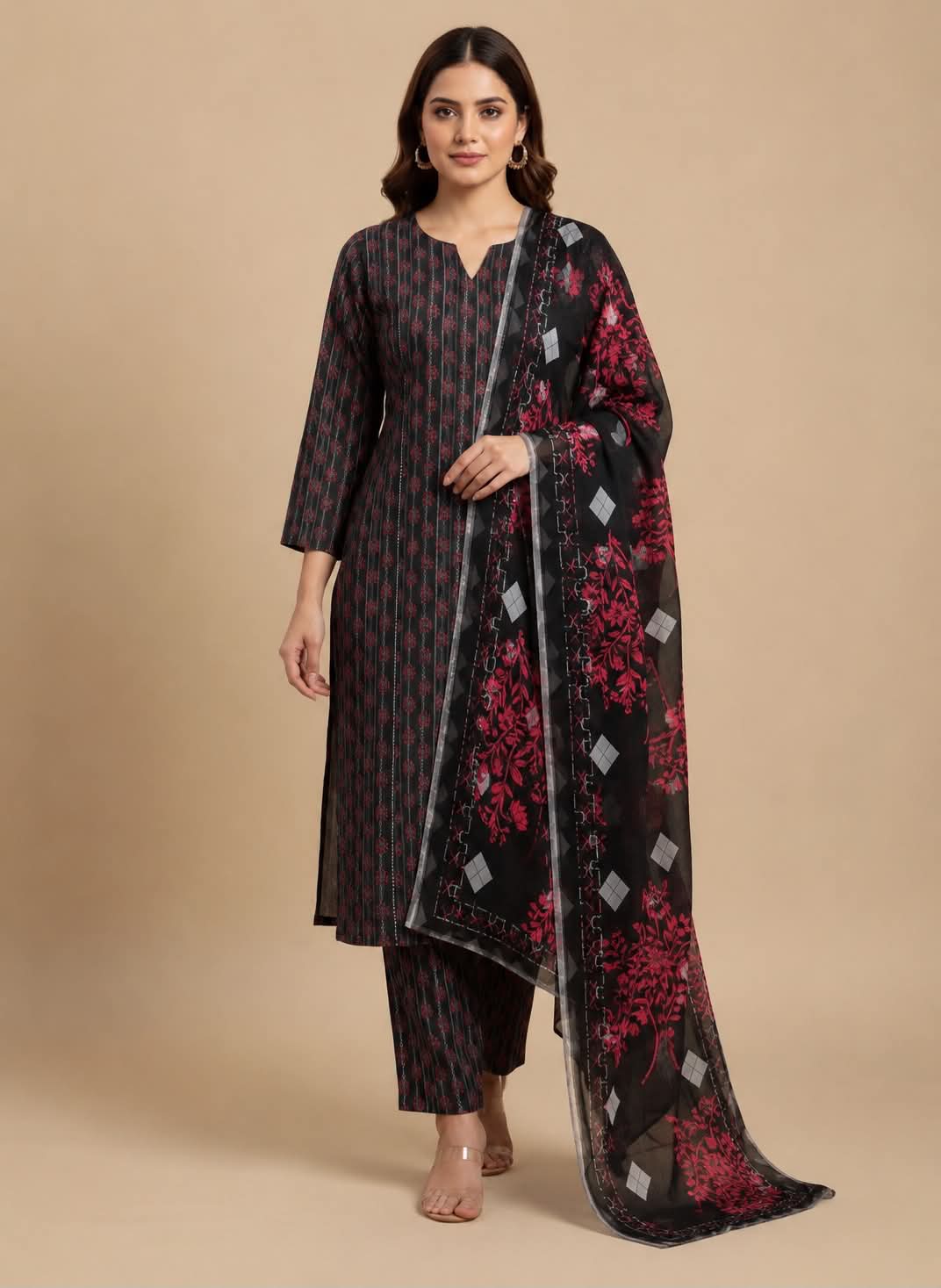 BAROQUE 03 PC UNSTITCH SUIT / BLACK