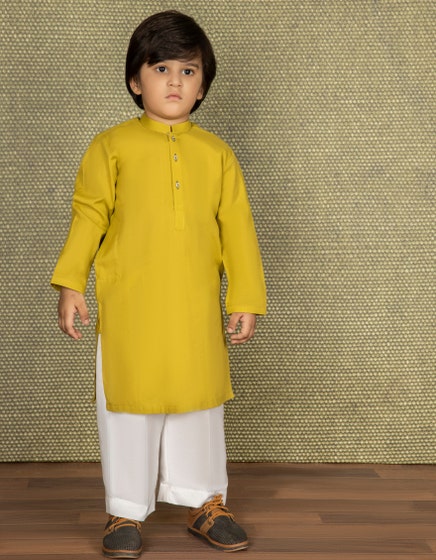 j. kids stitch kurta / lemon yellow