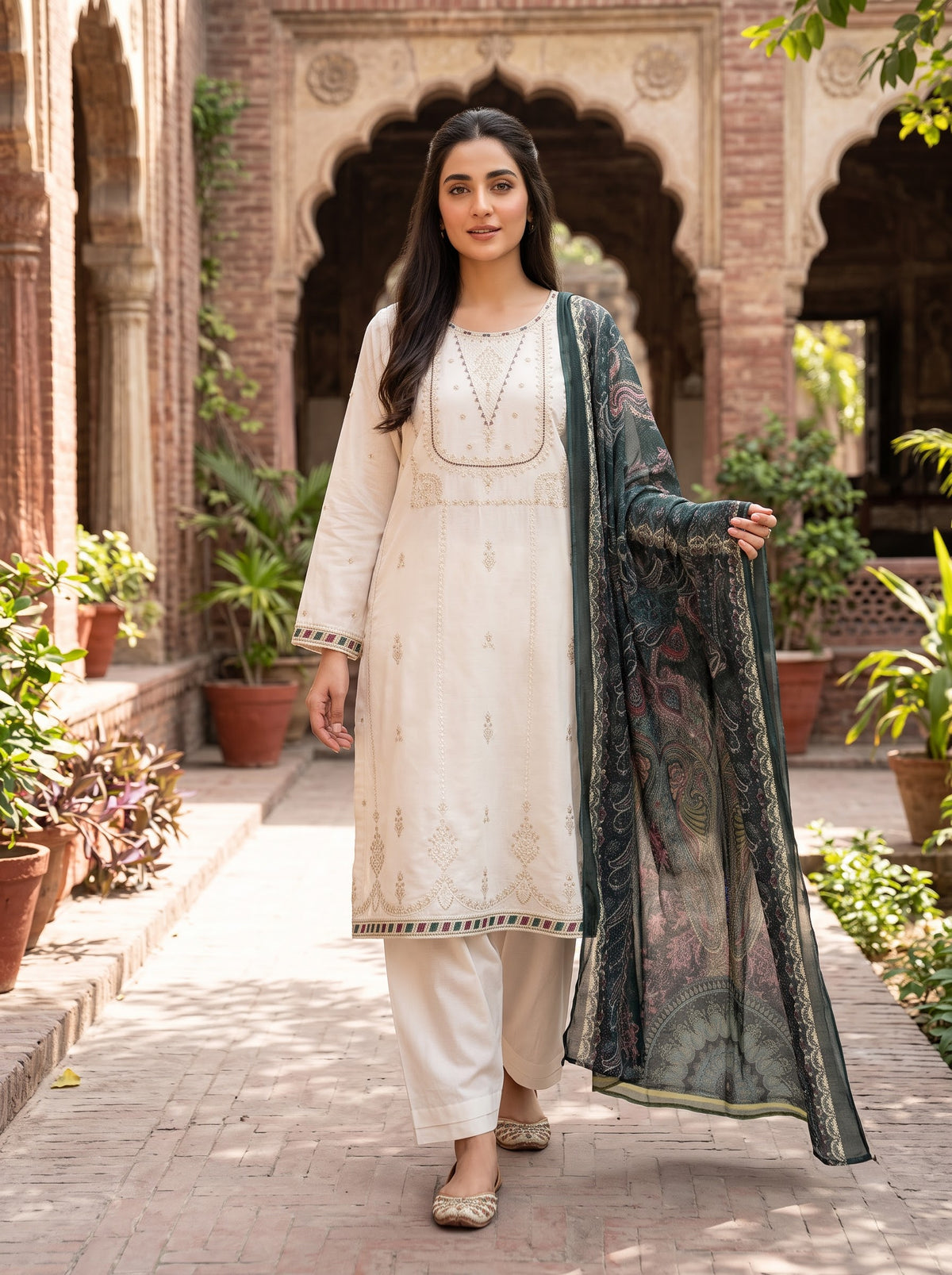 Khaadi khaas Raw silk 3pc heavy emb stitch