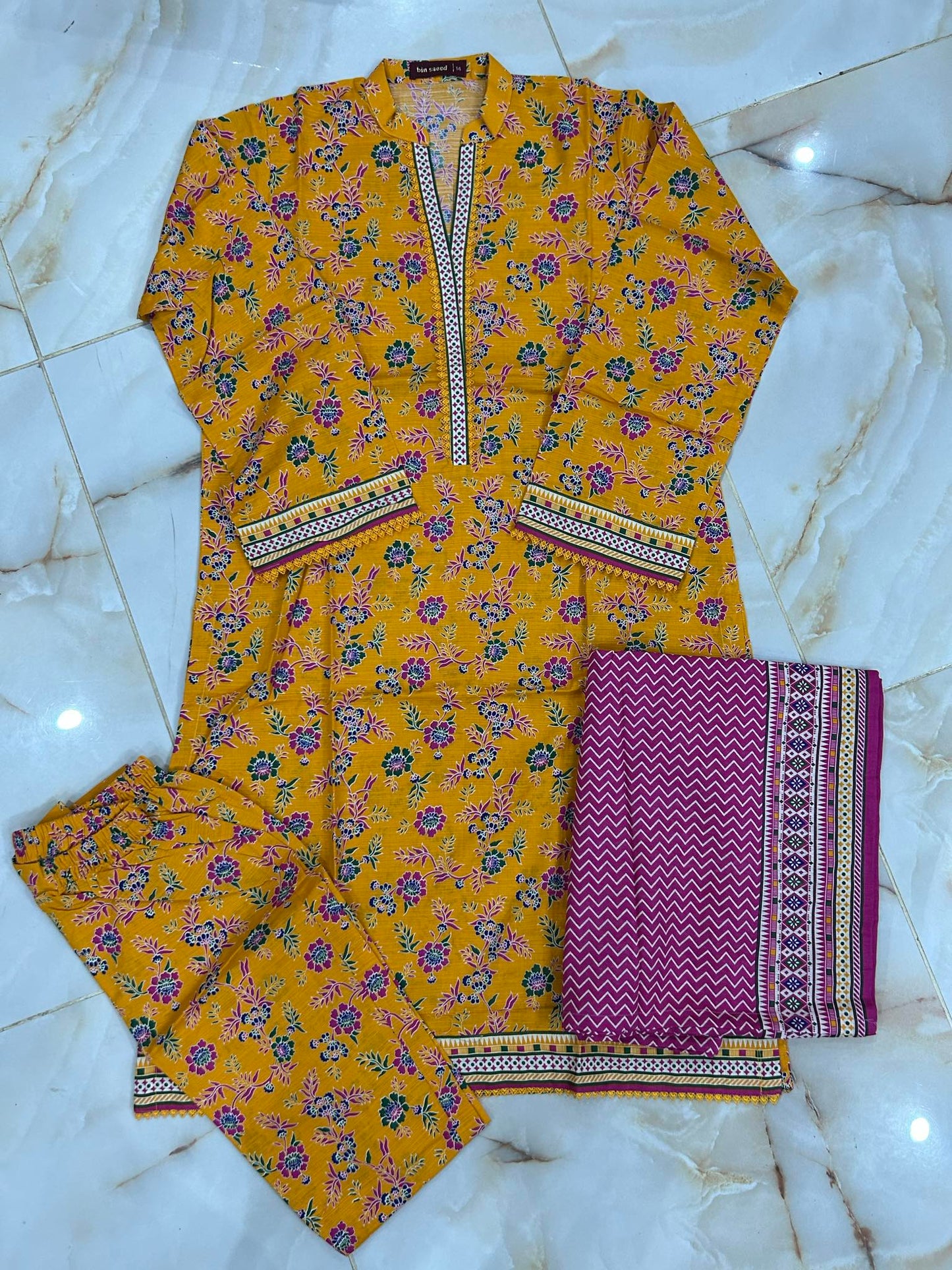 BIN SAEED 03 PC STITCH SUIT / YELLOW