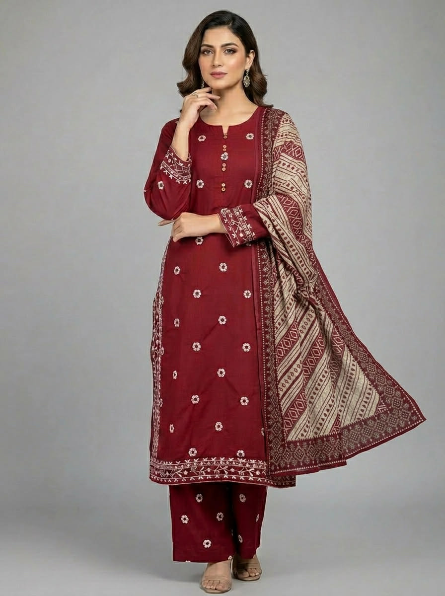 KHAADI 03 PC STITCH SUIT / RED