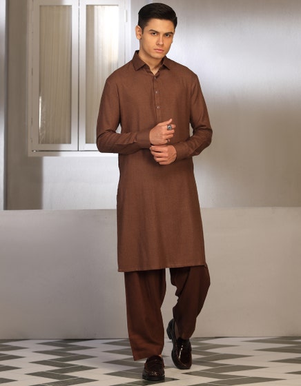 j. 02 pc stitch salwar kameez / brown -46019
