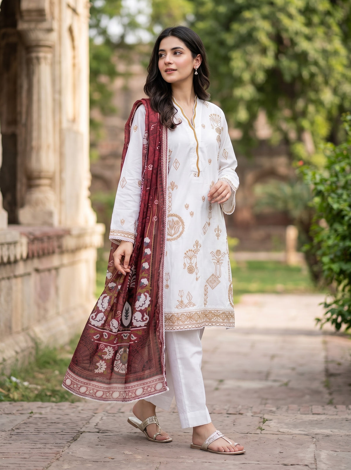 BONANZA SATRANGI 3PC lawn luxury STITCH chicken Kari HEAVY FORMAL EMB