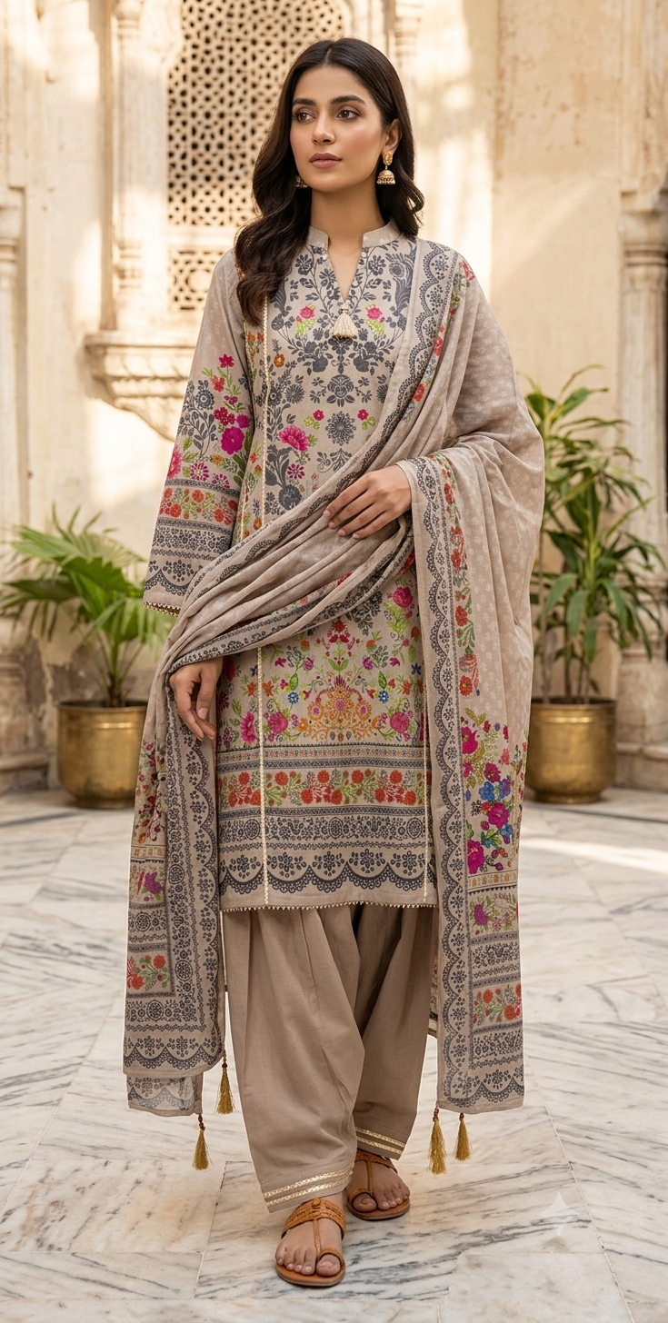 KHAADI 03 PC STITCH FANCY HAND EMBELISHED SUIT