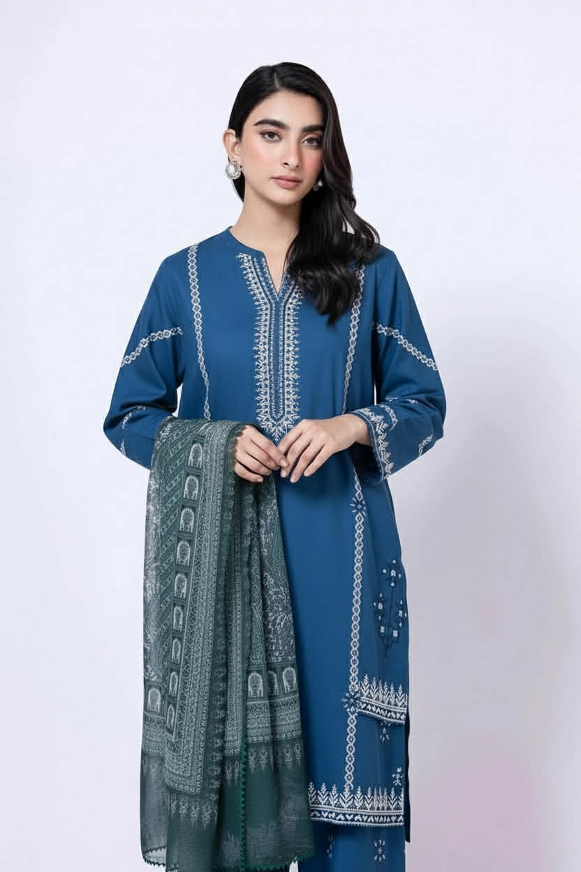 khaadi 03 pc stitch suit / aqua blue