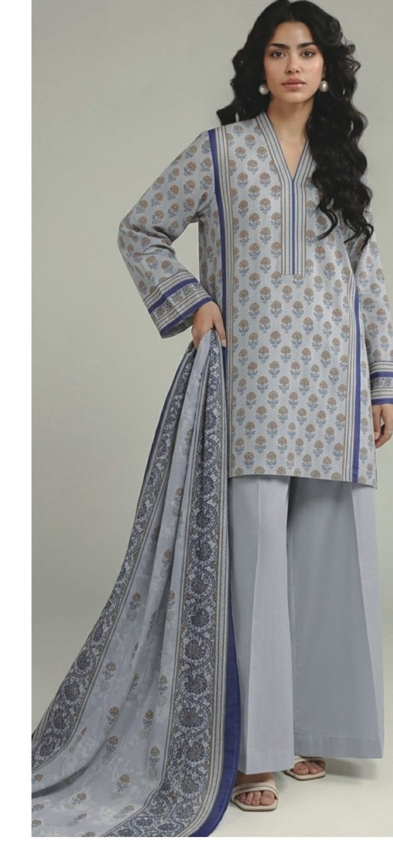 KHAADI 03 PC UNSTITCH SUIT / GREY