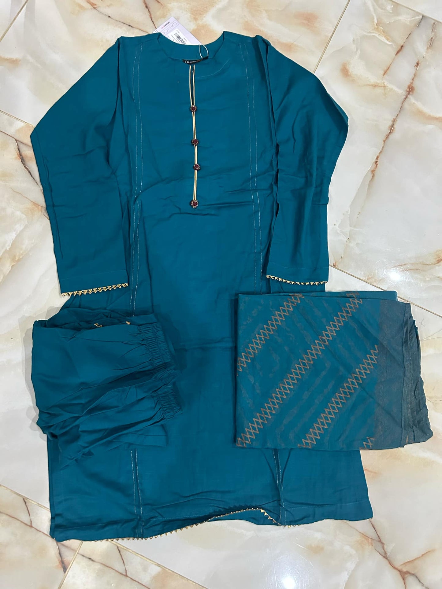 ALKARAM 03 PCS STITCH SUIT / GREEN