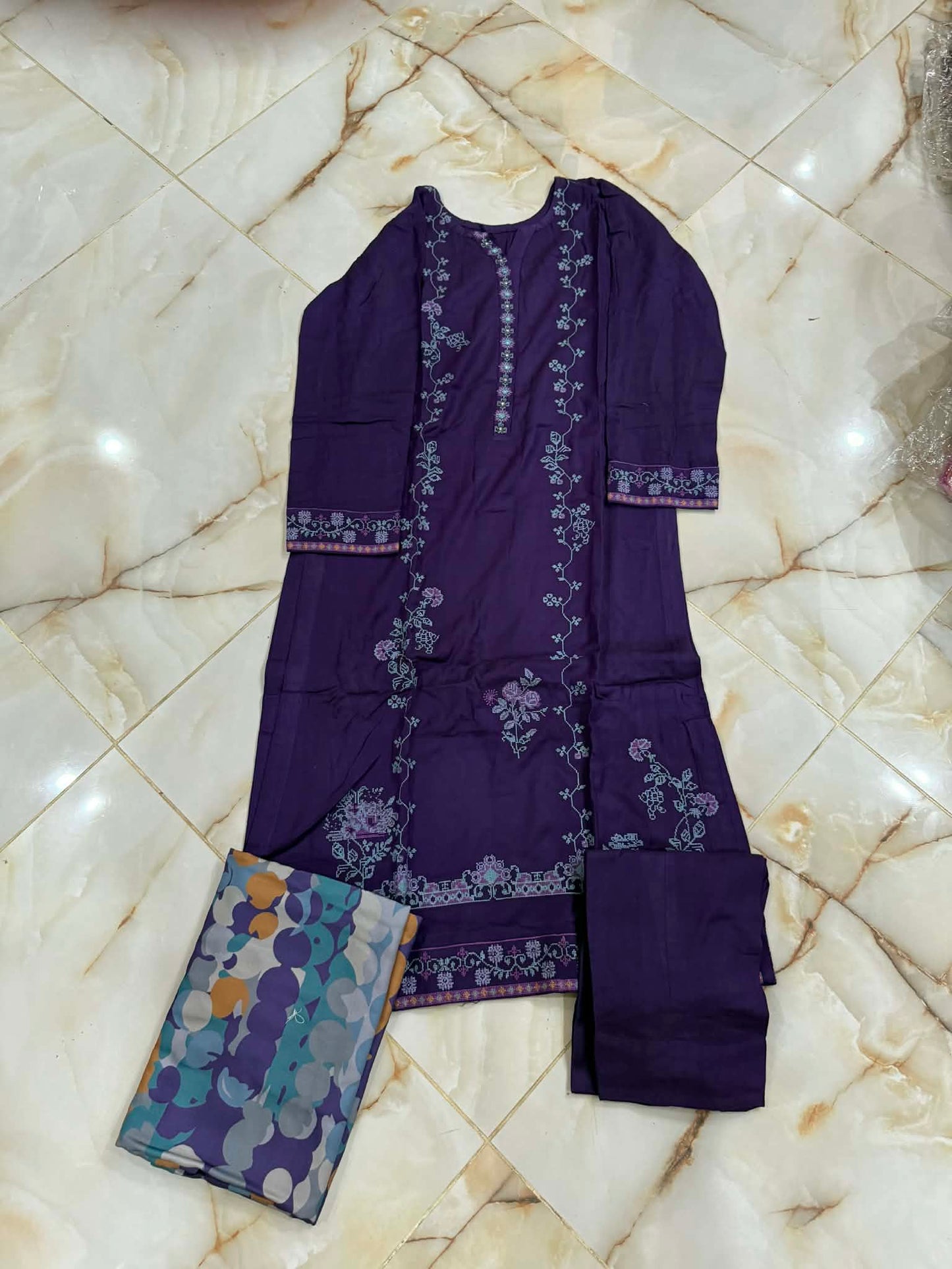 TAWAKAL 03 PC STITCH SUIT / PURPLE