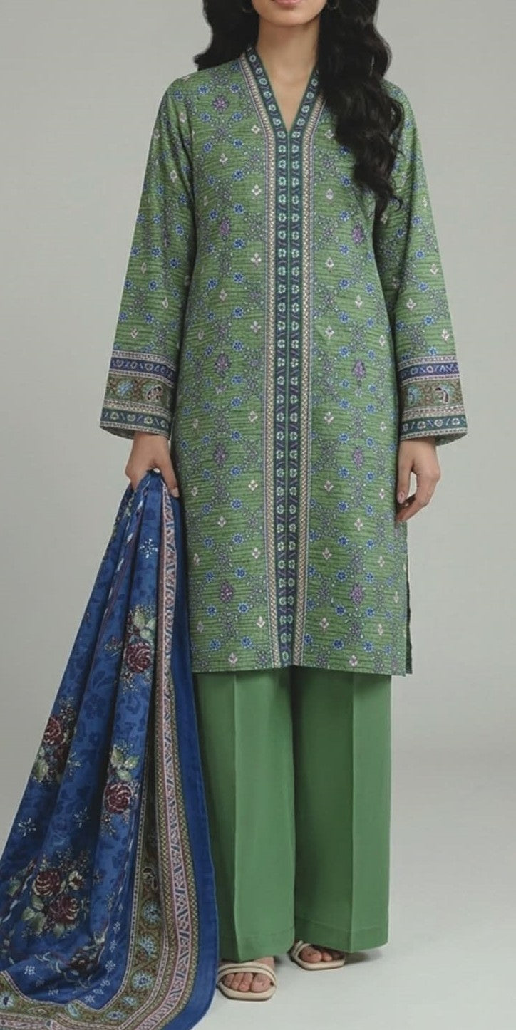 KHAADI 03 PC UNSTITCH SUIT / GREEN