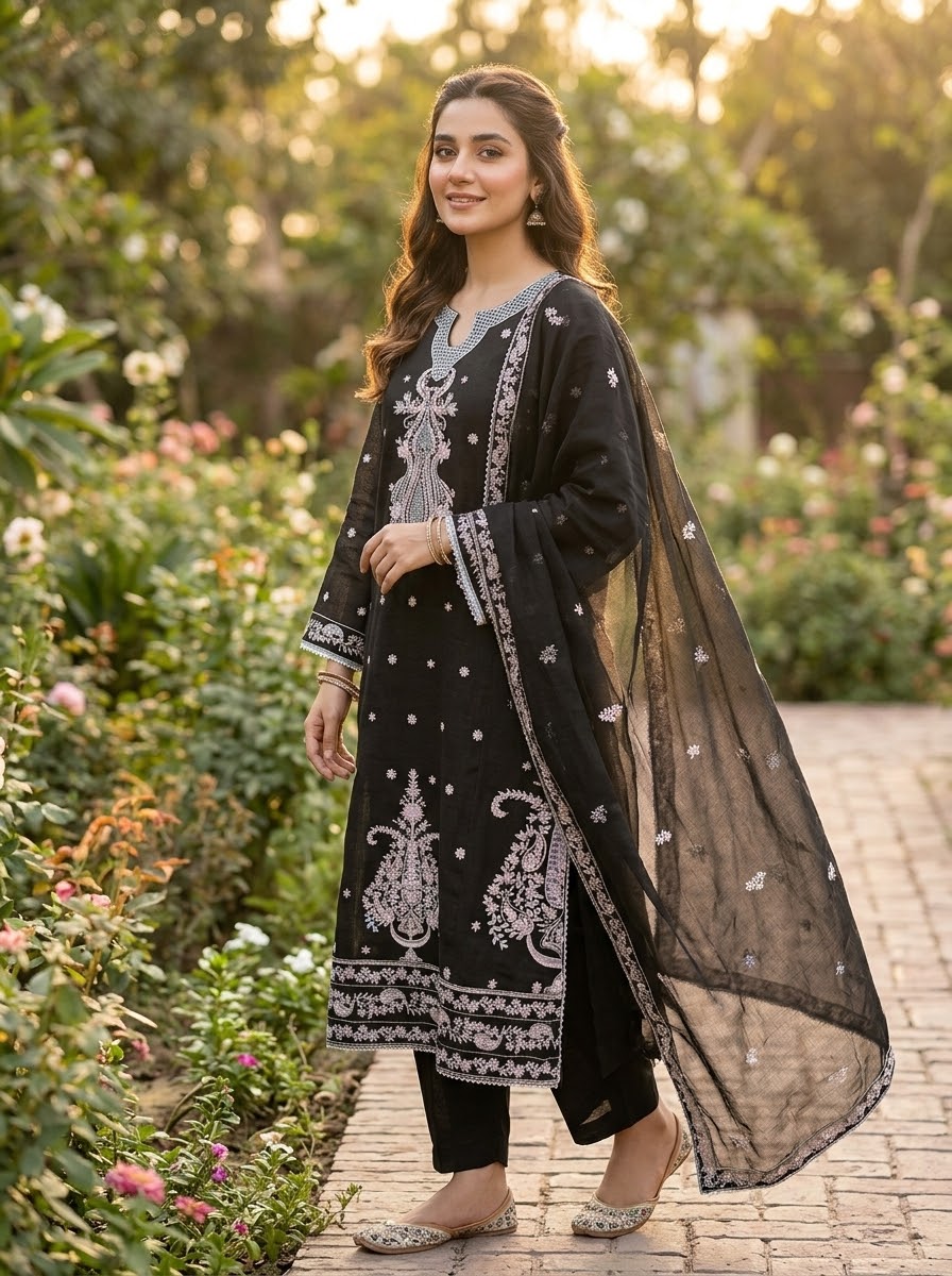 Bonanza Satrangi stitch 3pc bridal formal shiffon heavy emb suit