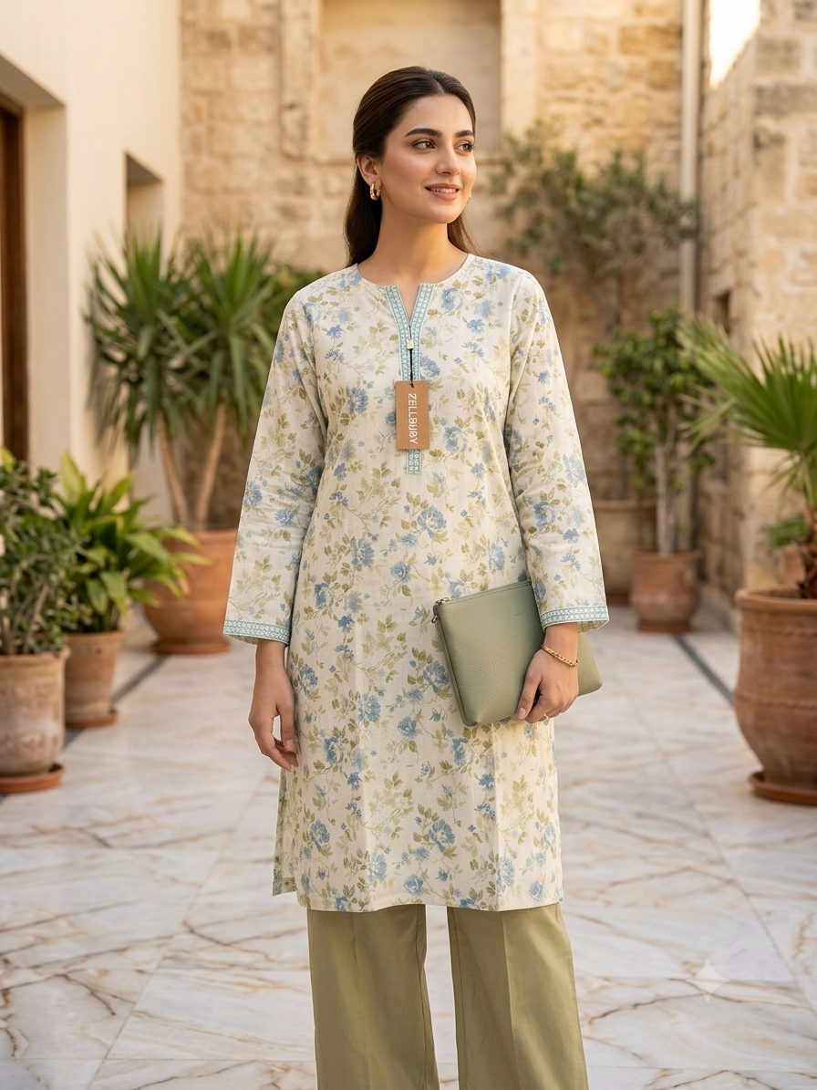 ZELLBURY 02 PC STITCH SHIRT TROUSER / CREAMY 0090781
