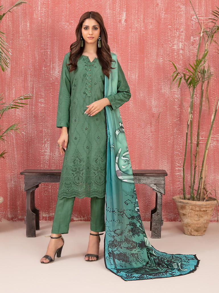 TAWAKAL 03 PC STITCH SUIT / GREEN D-9419