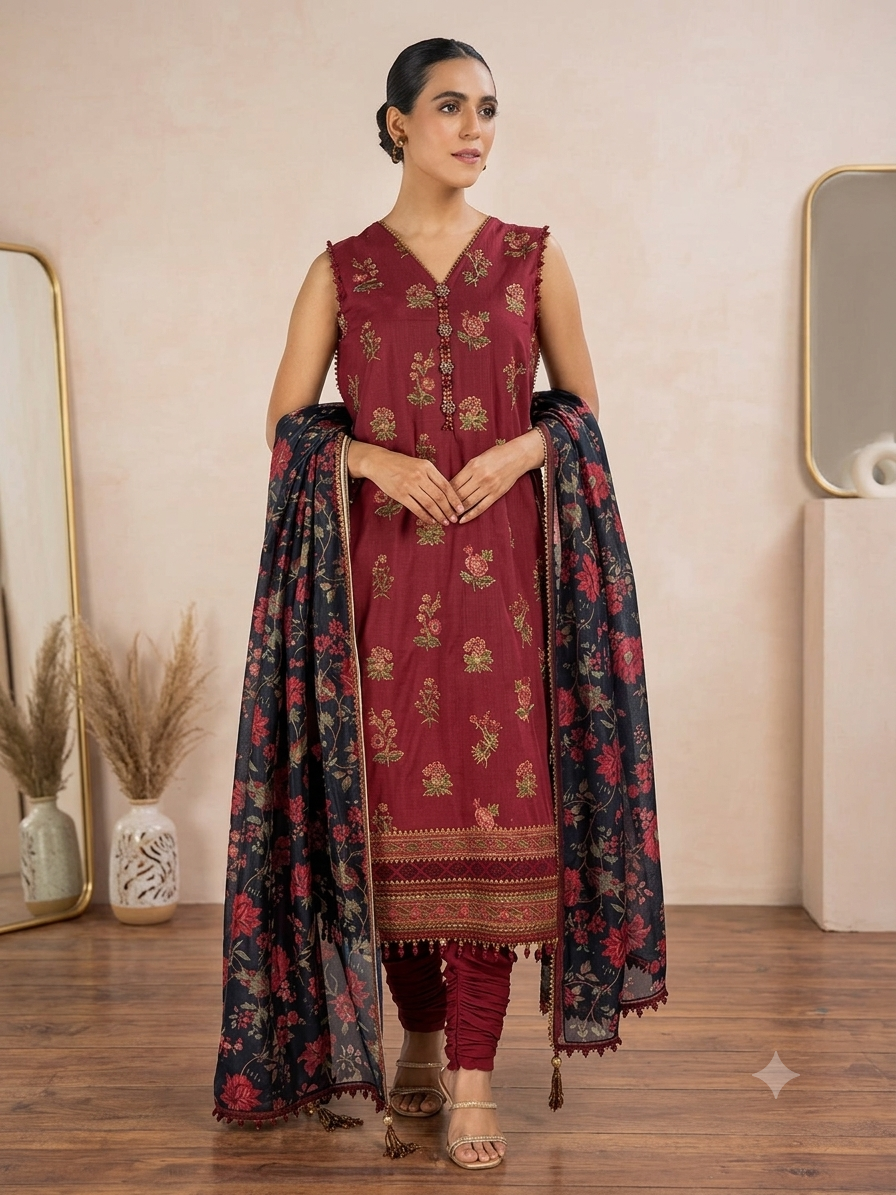 ALKARAM UNSTITCH 03PC EMROIDERY