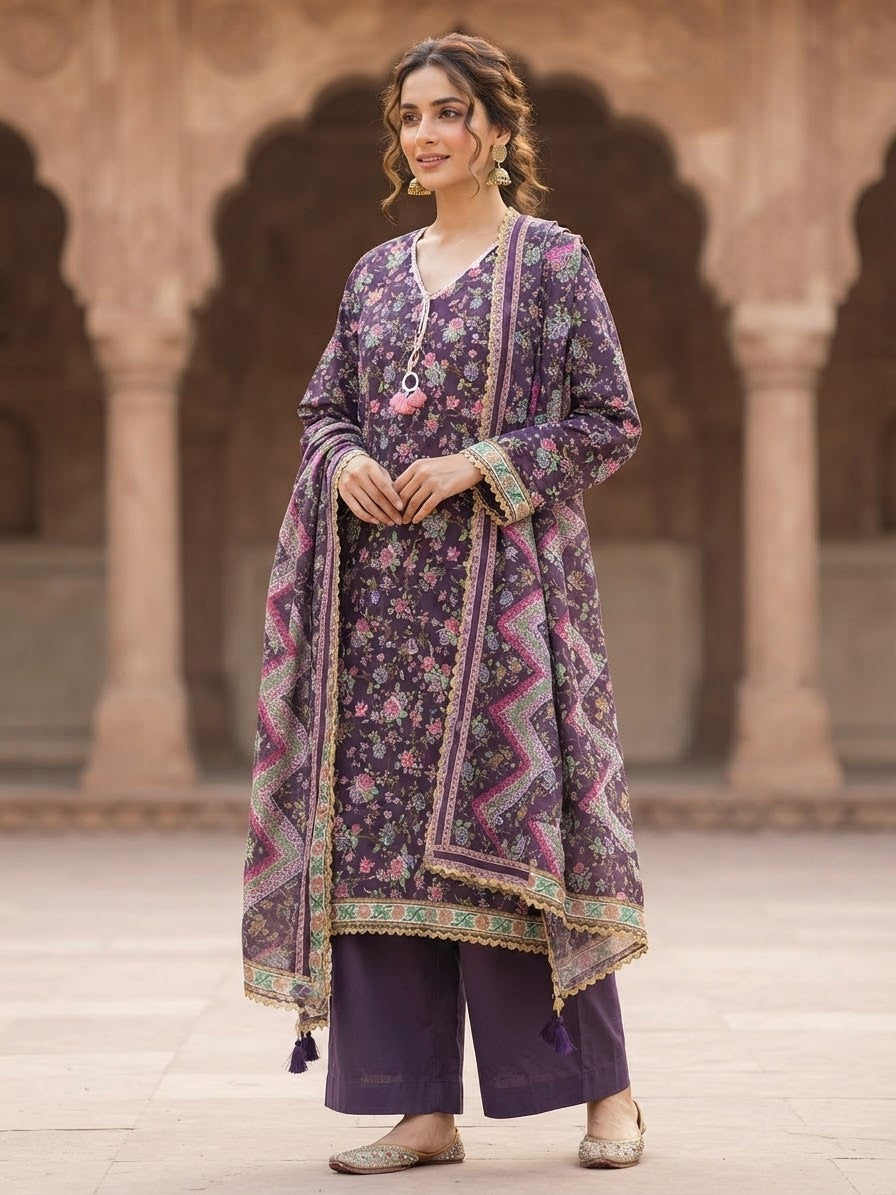 KHAADI 3PC STITCH HAND EMBELISHED LAWN FARSHI SHALWAR