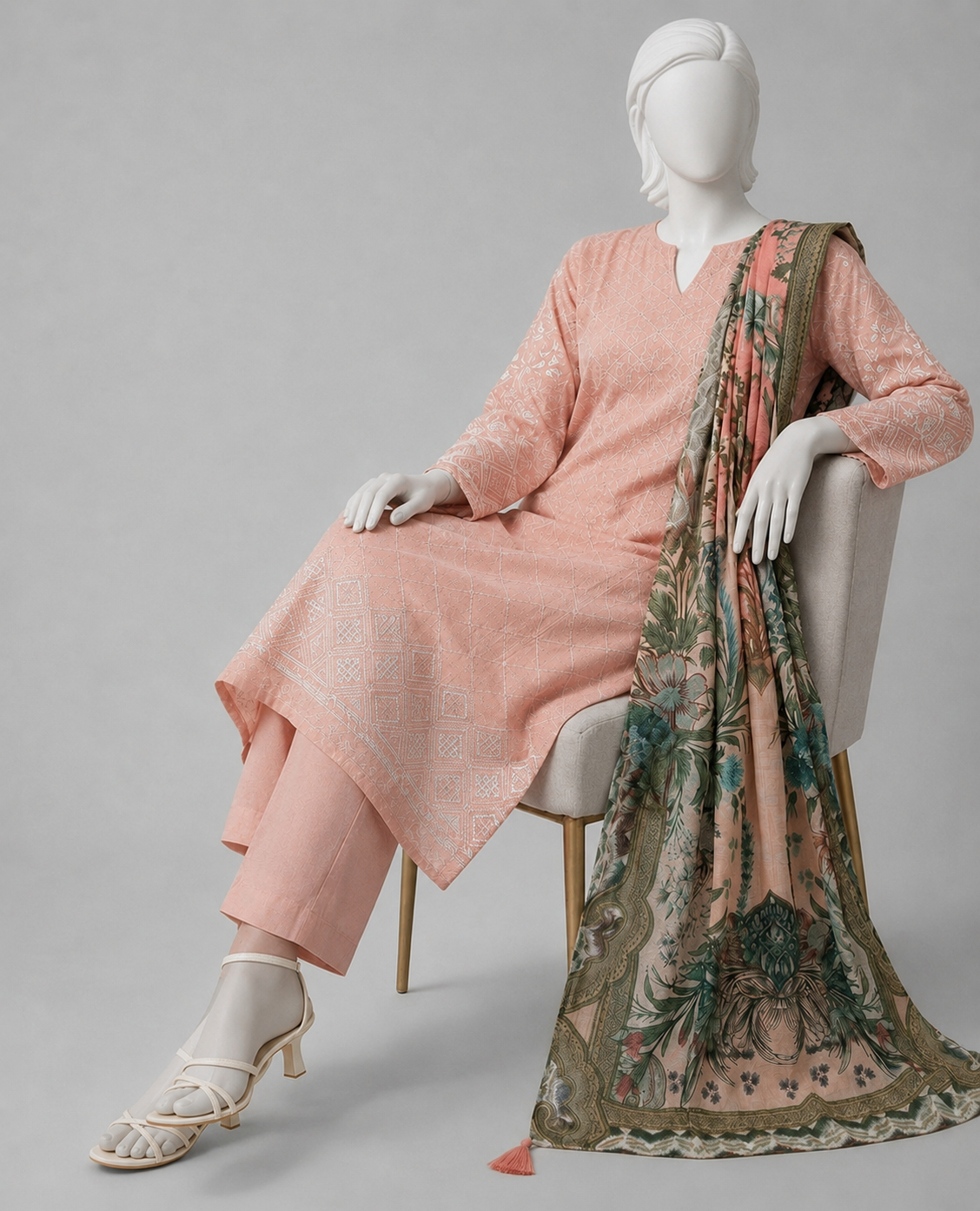 J. 03PC UNSTITCH LAWN CHIKENKARI/PINK