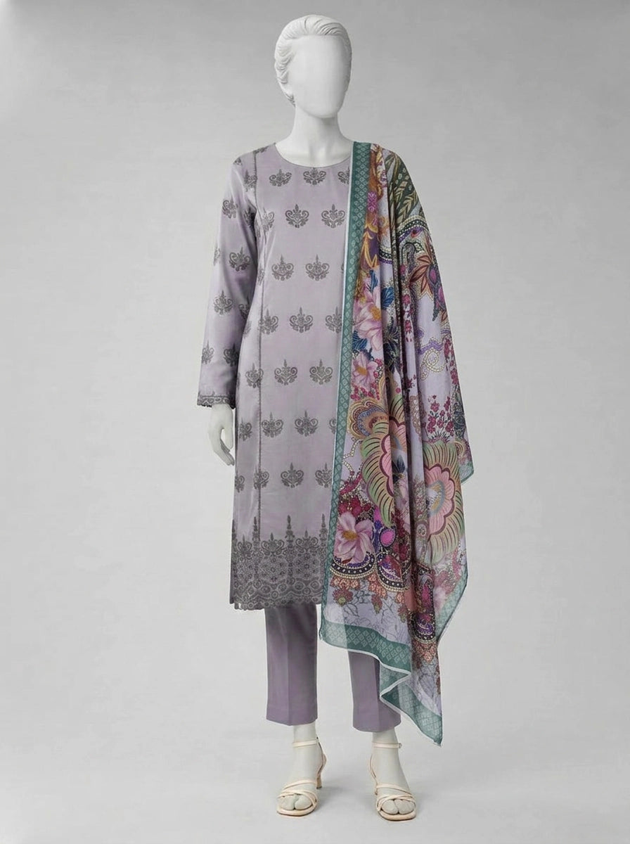 J. 03PC UNSTITCH LAWN CHIKENKARI/LAVENDER