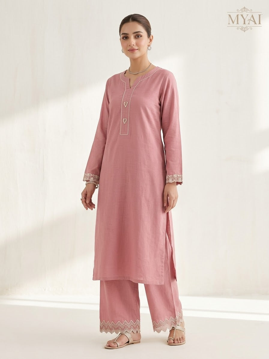 SAYA 02PC STITCH embroided S+T/Pink -835
