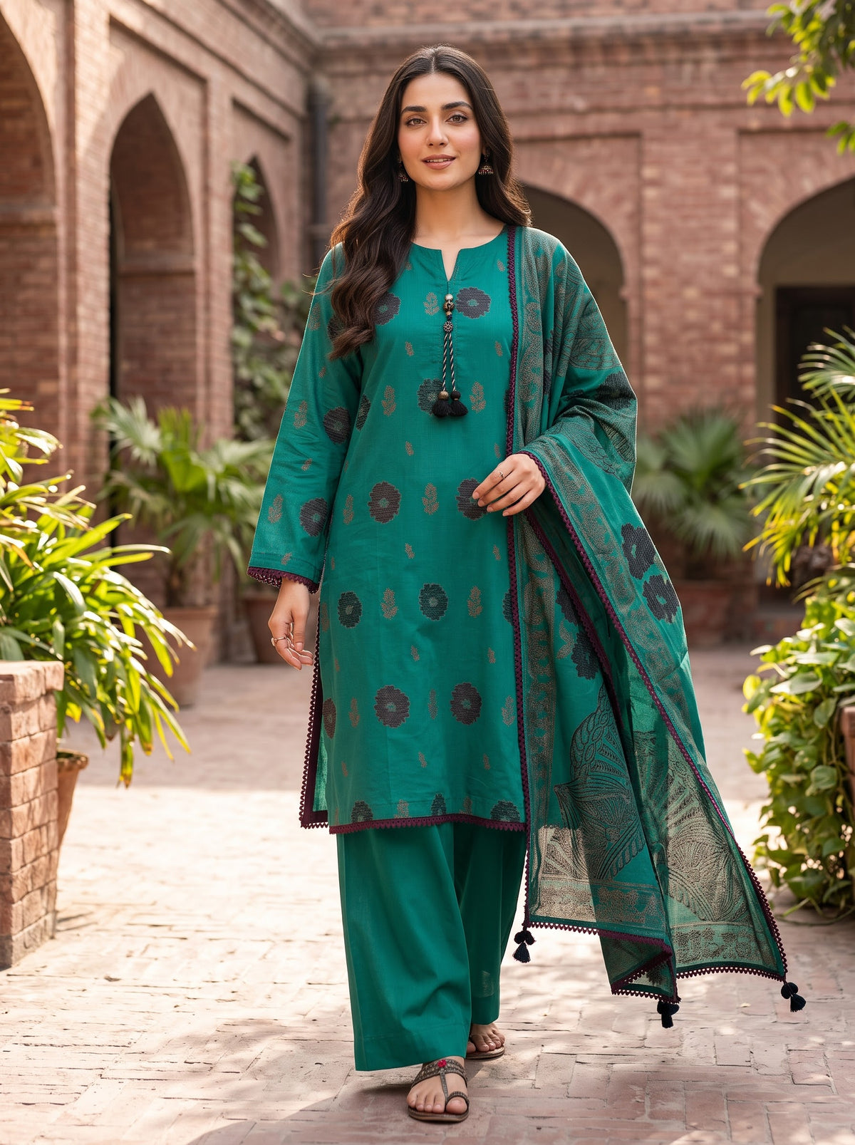KHAADI 03 PC STITCH FANCY HAND EMBELISHED 3D JAQUARD ZINC BLUE LAWN