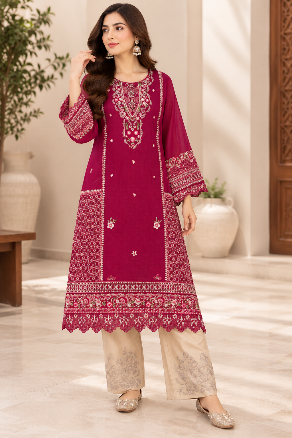 Dhanak 2PC Stitched( Silk) Bridal Suit hand work Heavy Embroided