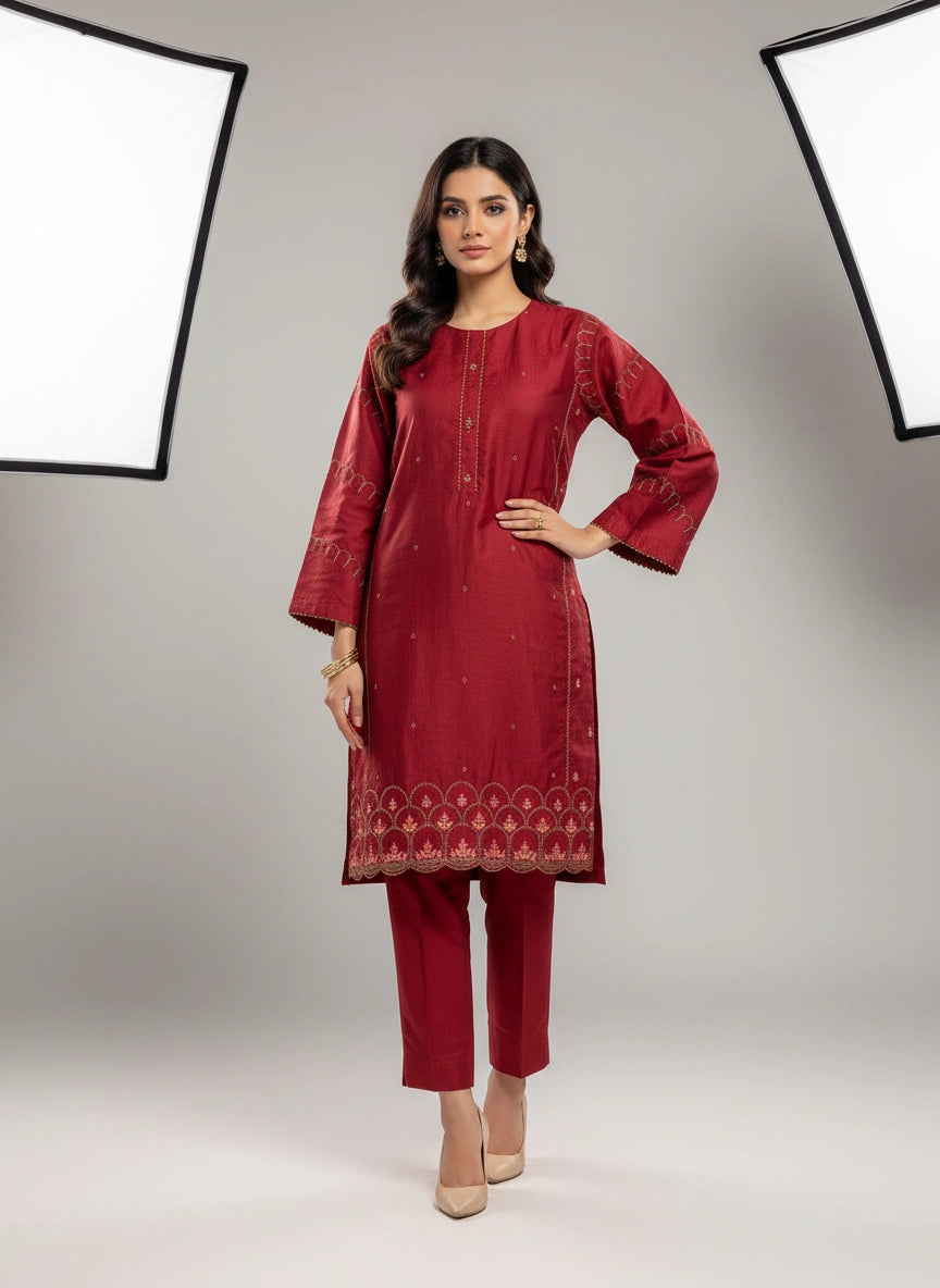 AL KARAM 02 PC STITCH SUIT / RED