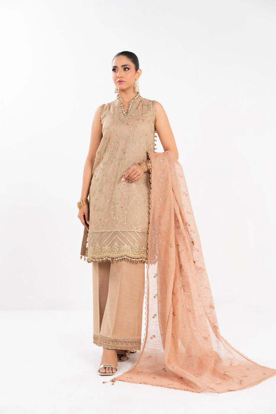 ALKARAM UNSTITCH 03PC HEAVY FORMAL/PEACH-07-25-1