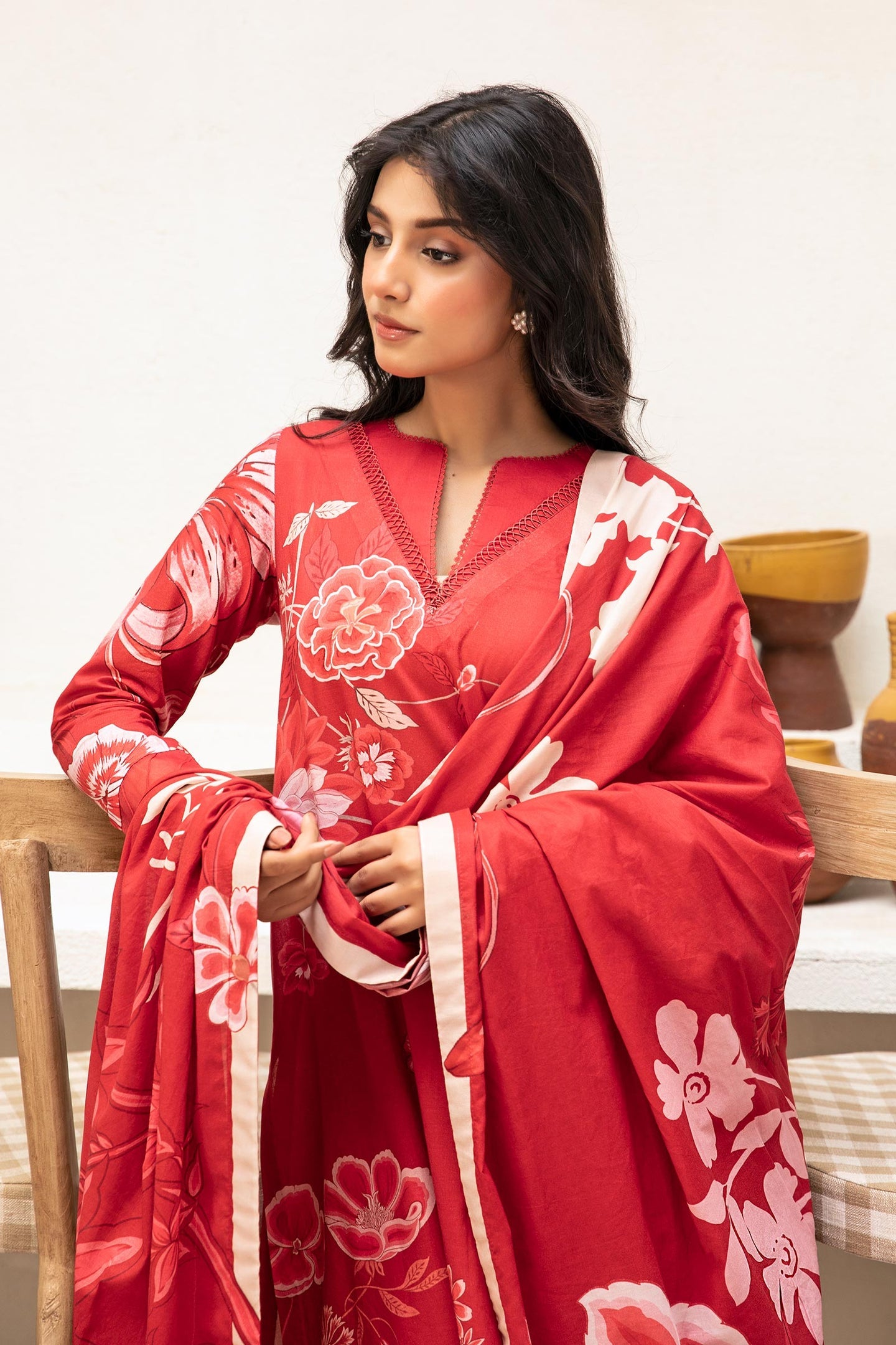 MARIA.B LAWN 03 PC UNSTITCH SUIT / RED-02