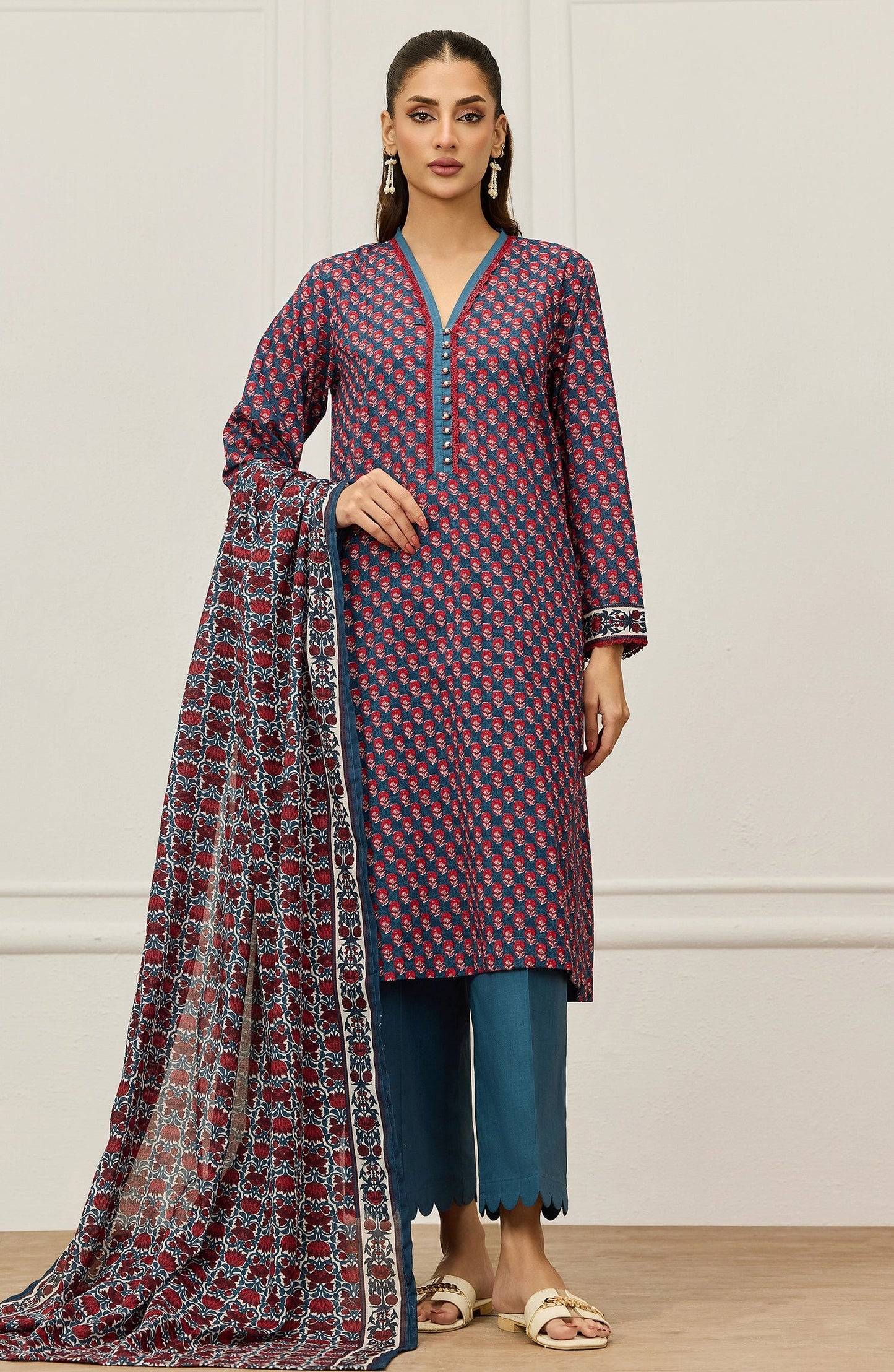 ORIENT LAWN 03 PC UNSTITCH SUIT / TEAL-20705