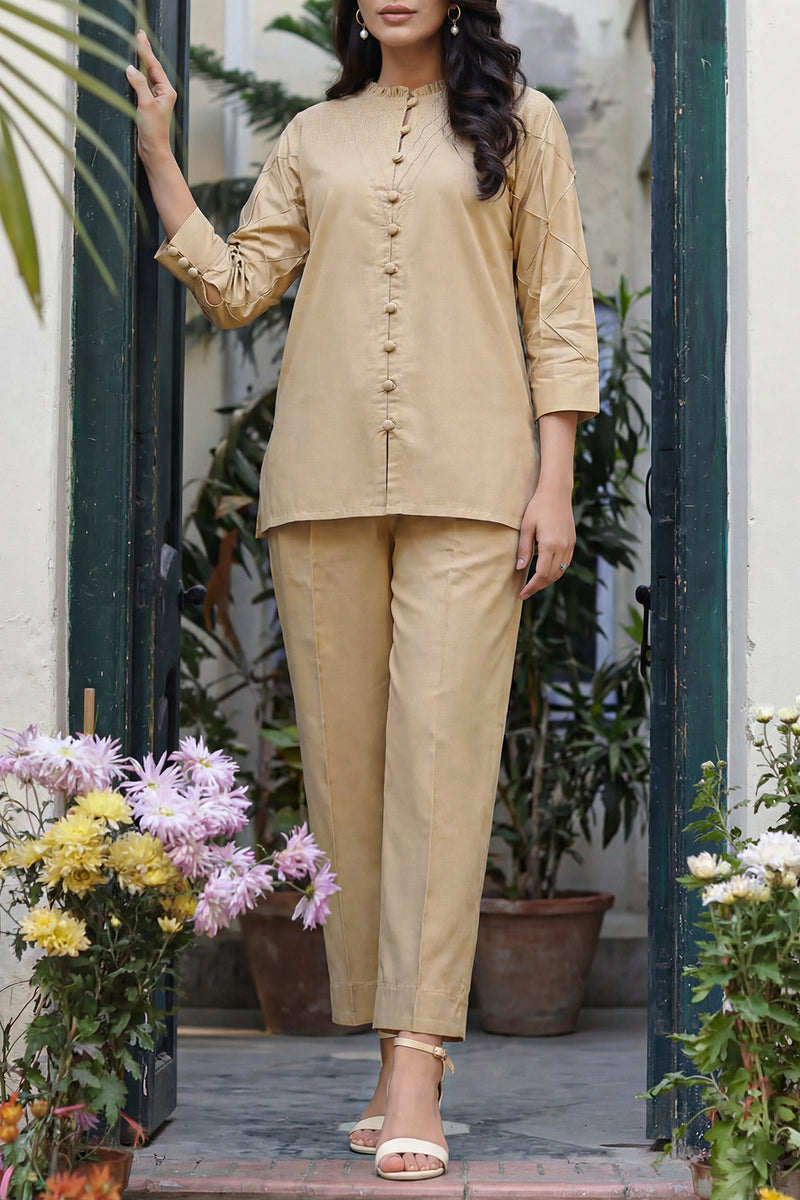 SAYA 02 PC STITCH SUIT / BEIGE -1063