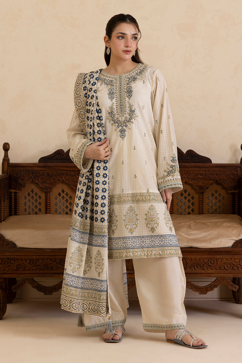 zellbury 03 pc stitch suit / white