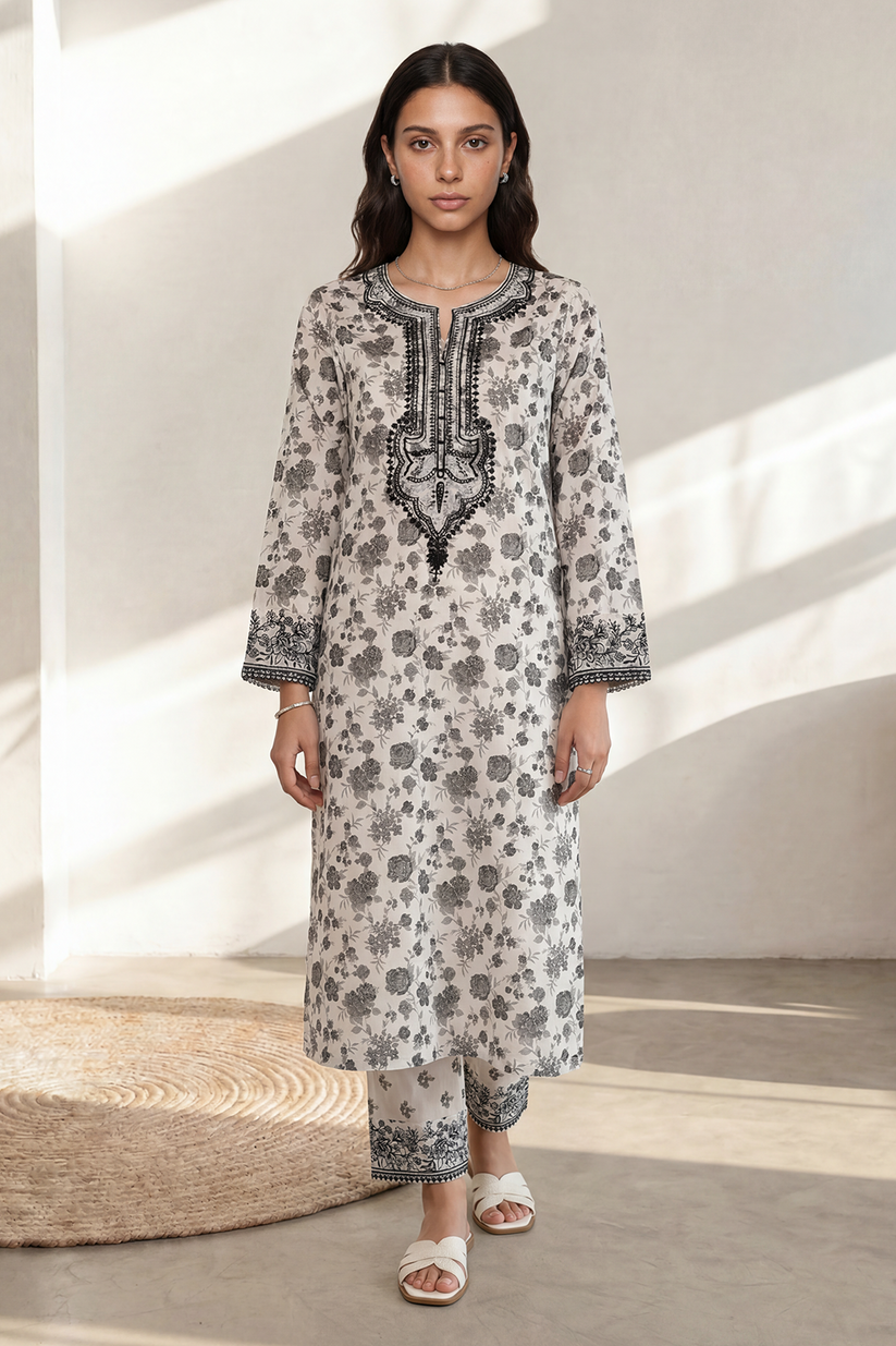 zellbury 02 pc stitch shirt trouser / white and black