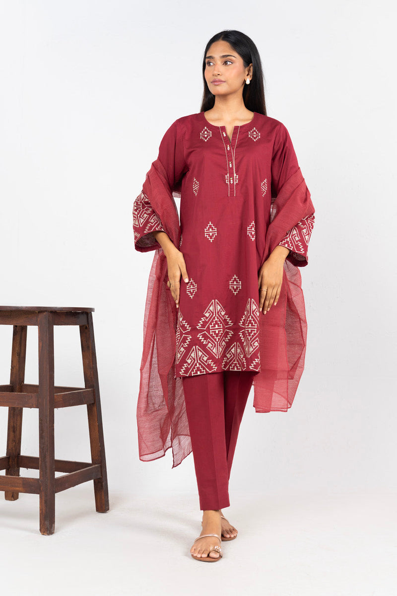 AL KARAM 02 PC STITCH SUIT / MAROON -579