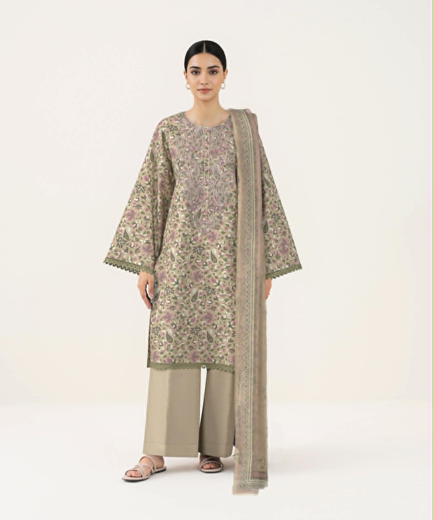 SAPPHIRE 03 PC EMBRO UNSTITCH SUIT / LIGHT BROWN