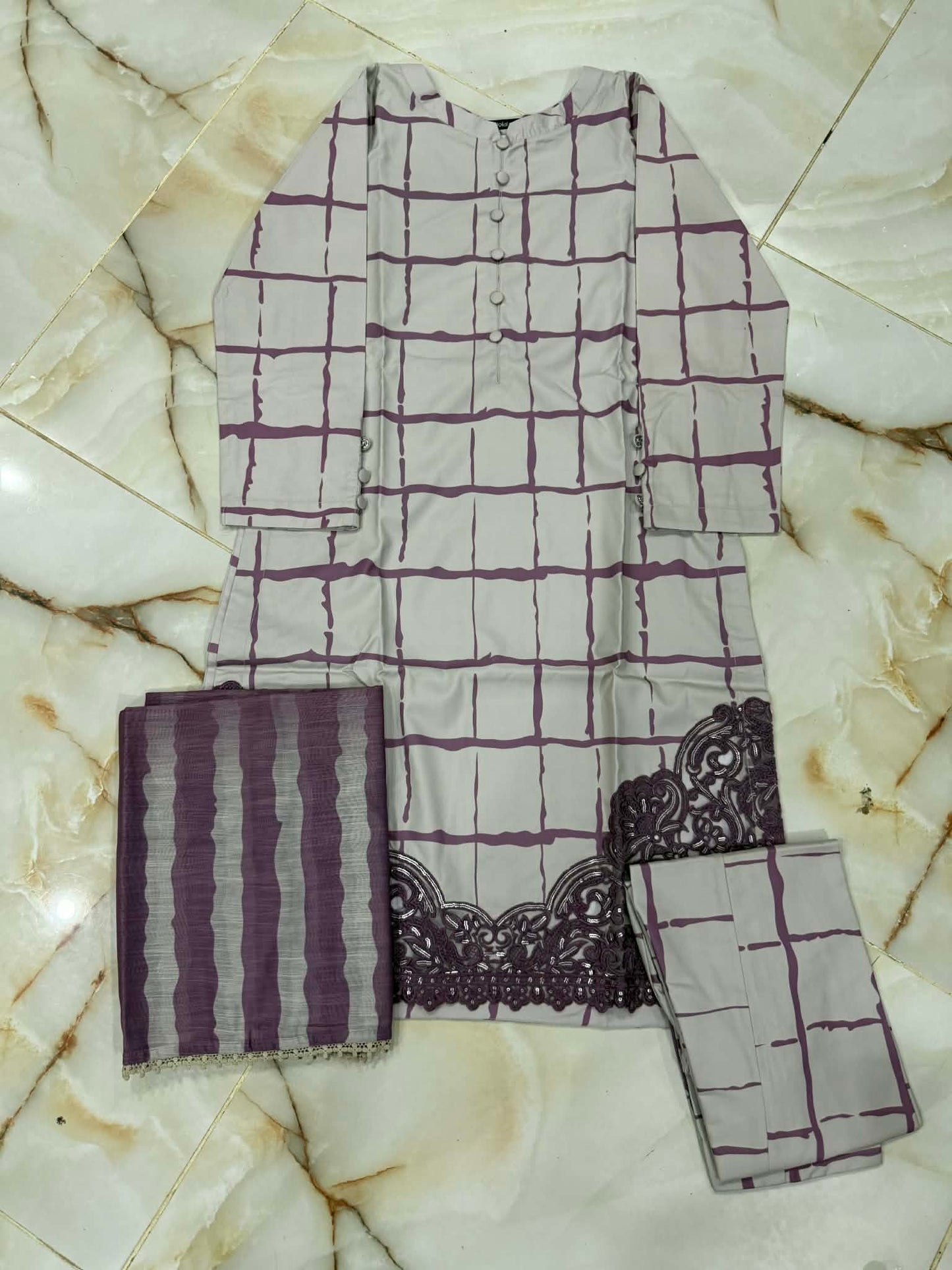 TAWAKAL 03 PC STITCH SUIT / CREAM