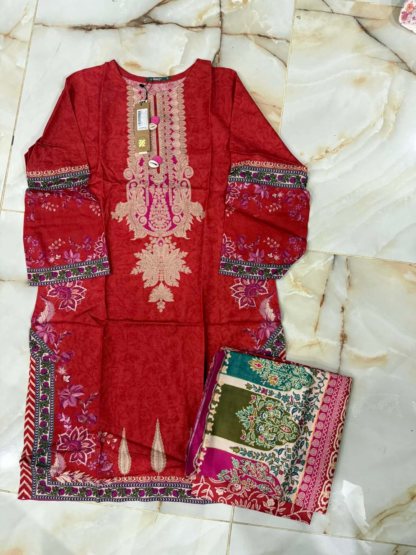 ZELLBURY 02 PC STITCH SUIT / RED