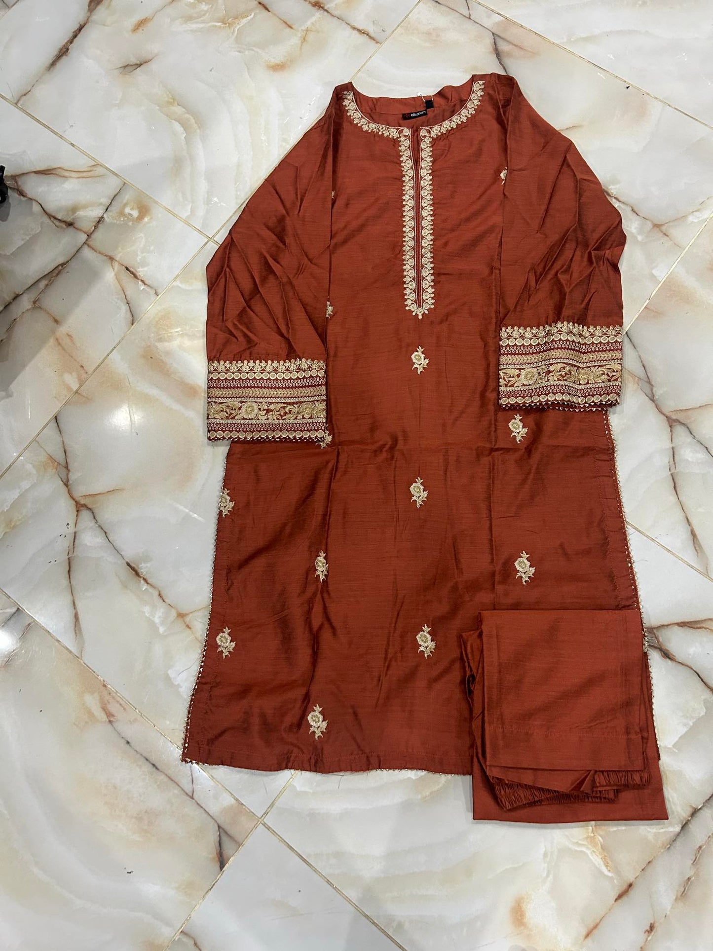 al karam 02 pc stitch suit / brown