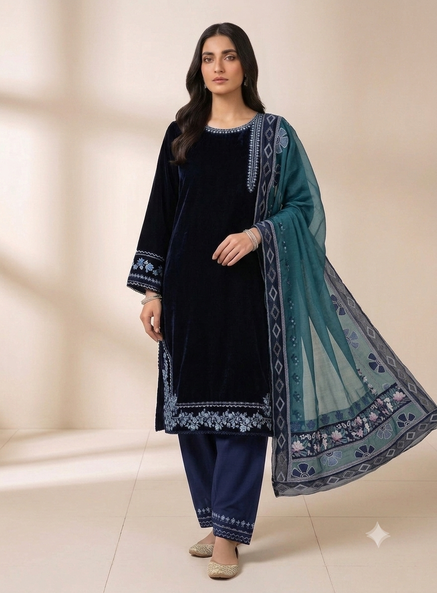 DHANAK 3PC STITCH HEAVY EMB BRIDAL