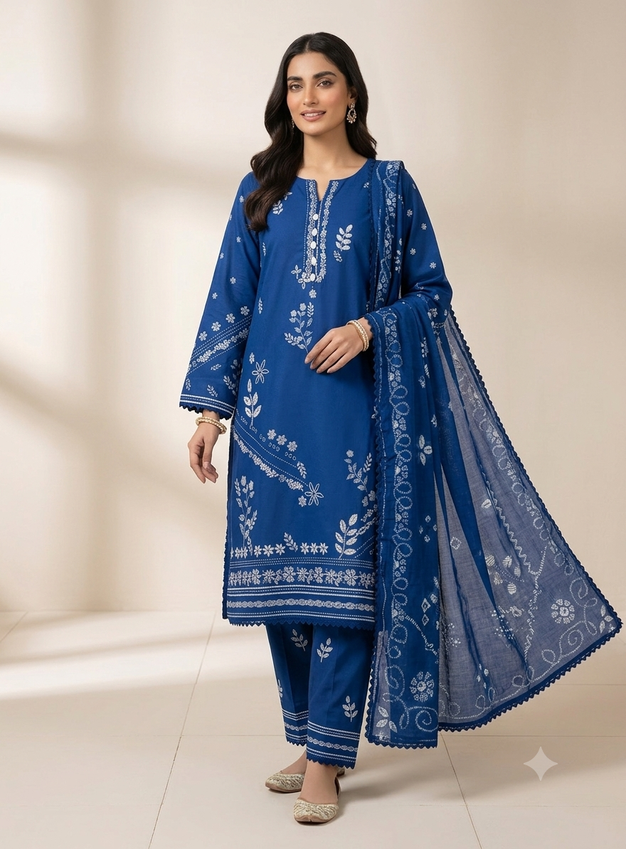 J. 3PC STITCH HEAVY block print